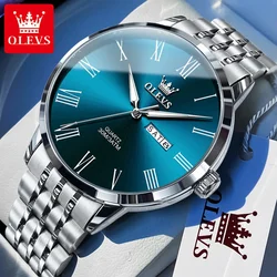 OLEVS Men's Watch Business Simply Original Quartz Wrist watch for Man Waterproof Luminous Stainless Steel Dual Calendar Display