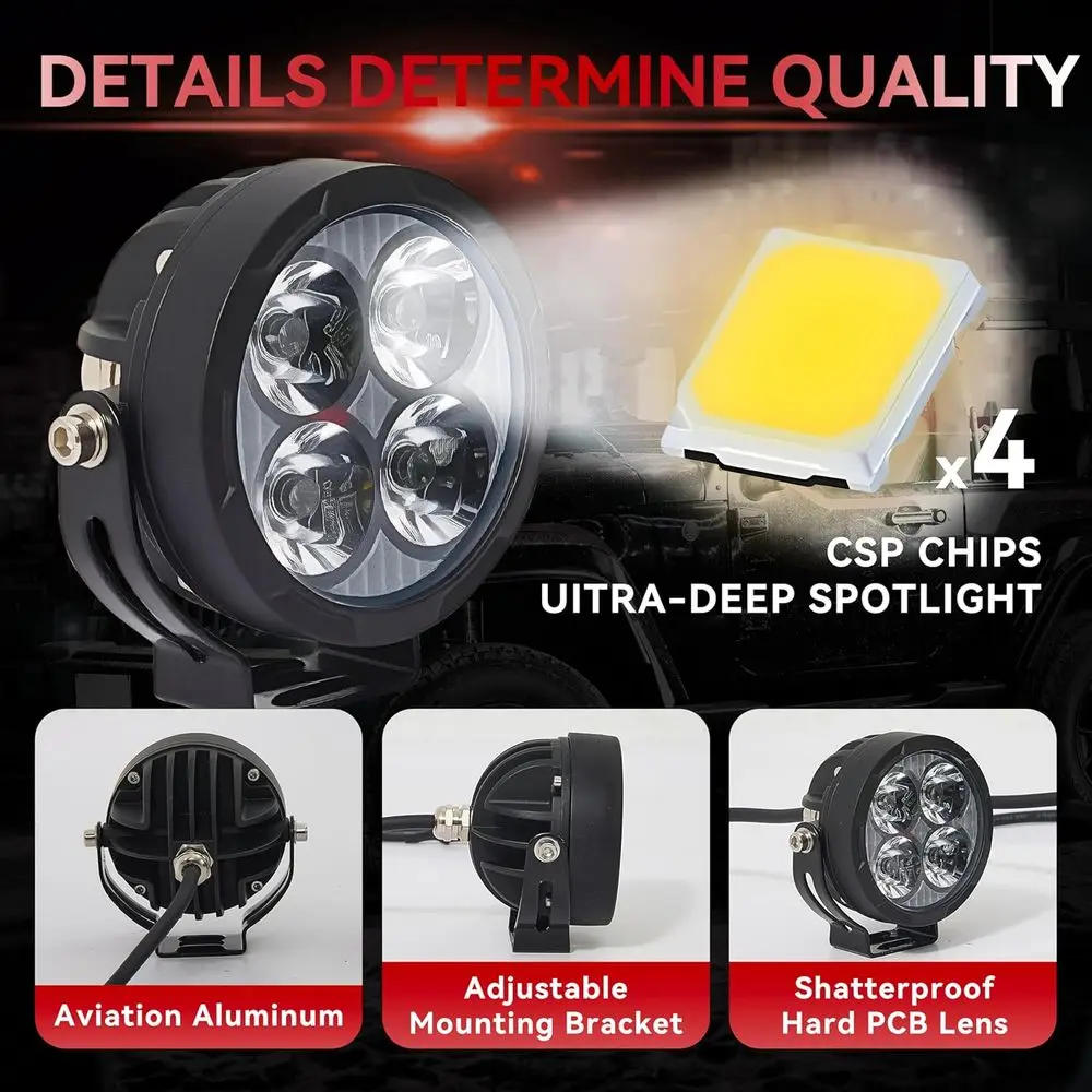 Coppia di 3 cialde luminose a LED ambrate da 80 W, fendinebbia da 9600 LM per fuoristrada, compatibili con Jeep, camion, auto, ATV, SUV, moto,