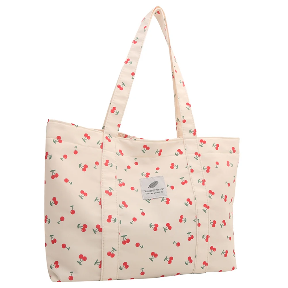 Schattige Kersen Aardbei Print Casual Draagtas Grote Capaciteit Boodschappentas Nylon Schoudertas Boodschappentas Voor Vrouwen