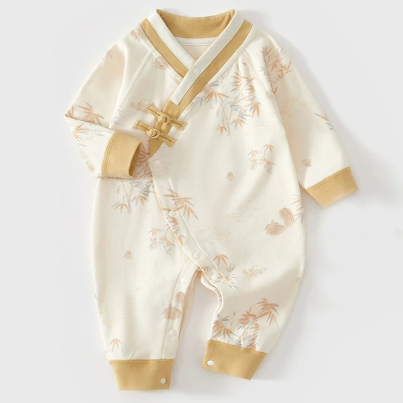 Spring Fall Infant Girl Boy Clothes New Born Baby Items China Style Cute V-Neck Print Jumpsuits Rompers Toddler Clothing BC1478