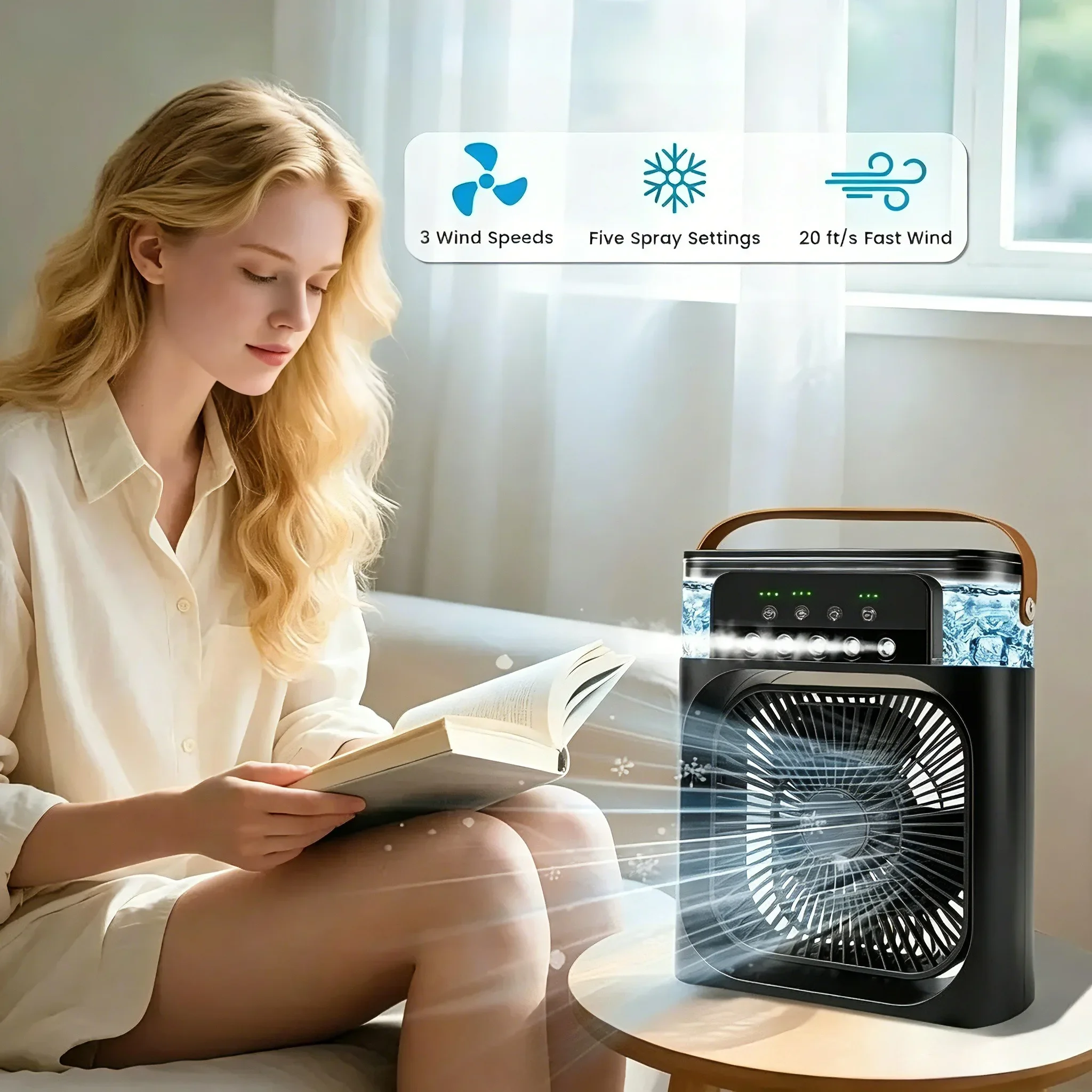 Fan Air Conditioner Household Mini Air Cooler LED Night Light Portable Humidifier Air Adjustment Fan Office Home Fan