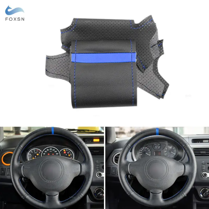 

For Peugeot 207 Partner Expert For Citroen Berlingo Jumpy 2009-2016 Car Steering Wheel Leather Cover Decor Black with blue strip