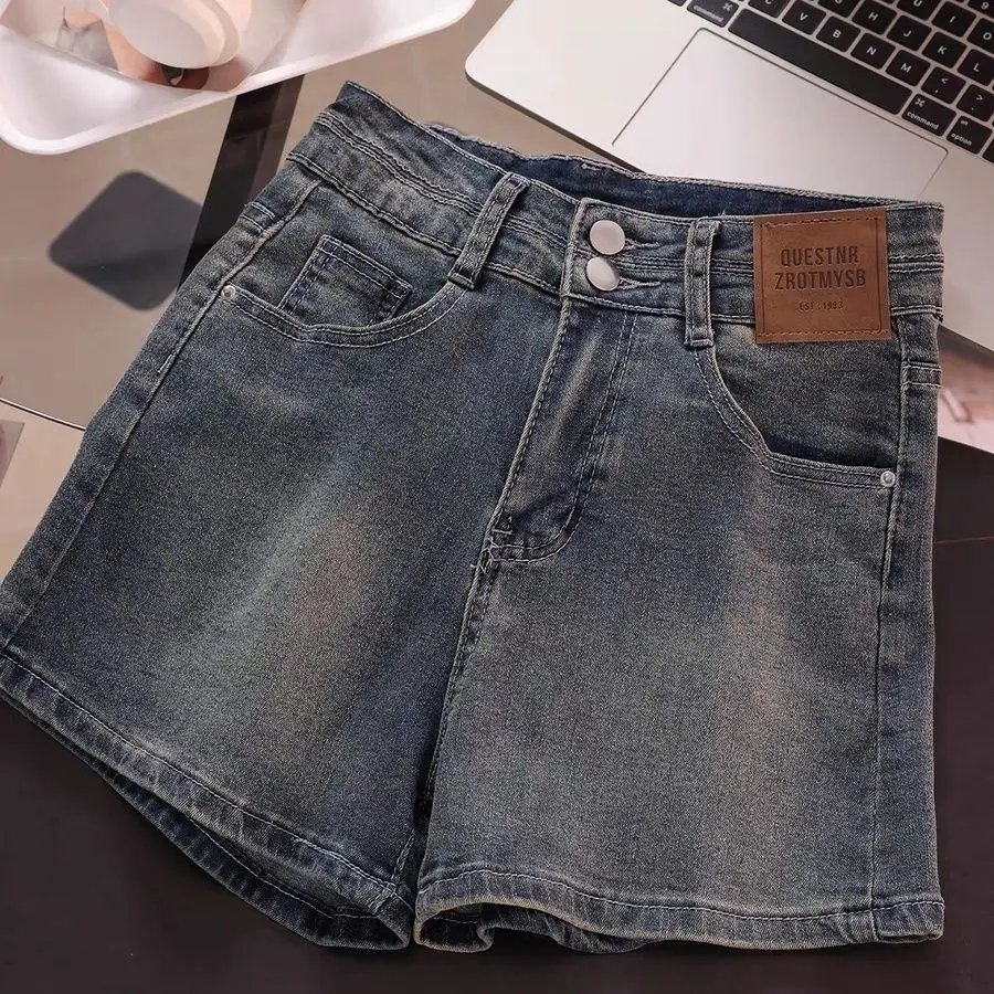 Minimalist Set of Girls Summer Shorts Solid Color Top Denim High Waisted Shorts Two Piece Set