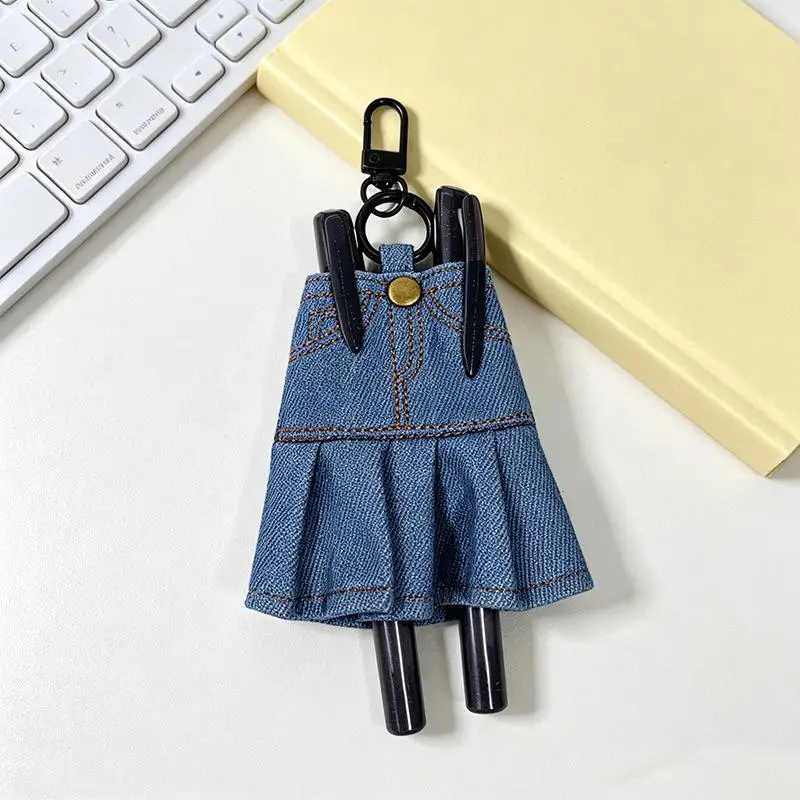 Ins Kreativer Mini-Jeansstoff-Stifthalter mit Clip, Vintage-Jeansrock-Stiftetui, Schlüsselanhänger, tragbare Stoff-Schreibwaren-Tasche – Detail 6