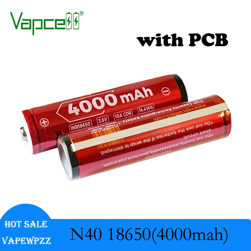 1-10pcs Newest Vapcell N40 18650 4000mah 10A PCB 18650 battery Protected LI-ION Batteries 3.6v Vapcell Cell for Flashlight