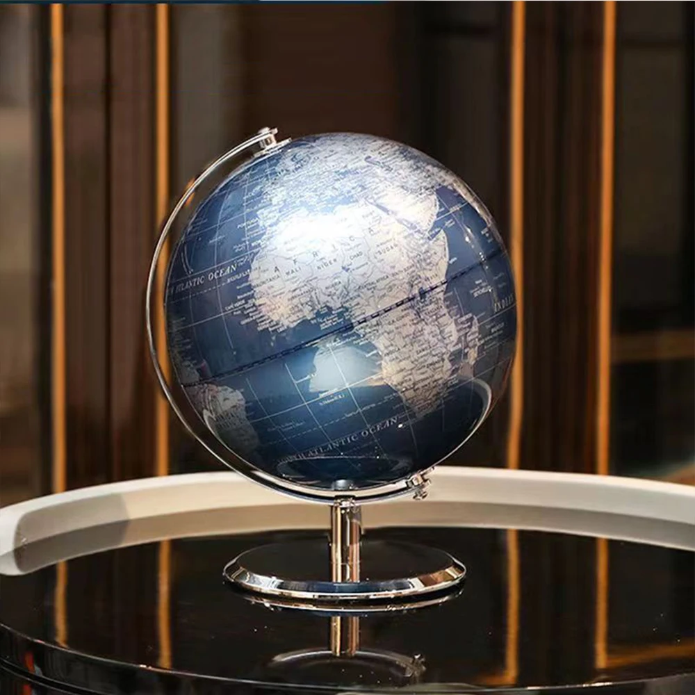 32X26CM Blauw Goud Roterende Globe Engels + Chinees Thuiskantoor Decoratie Europese Stijl Luxe Creatieve Ambachten Ornament Globe