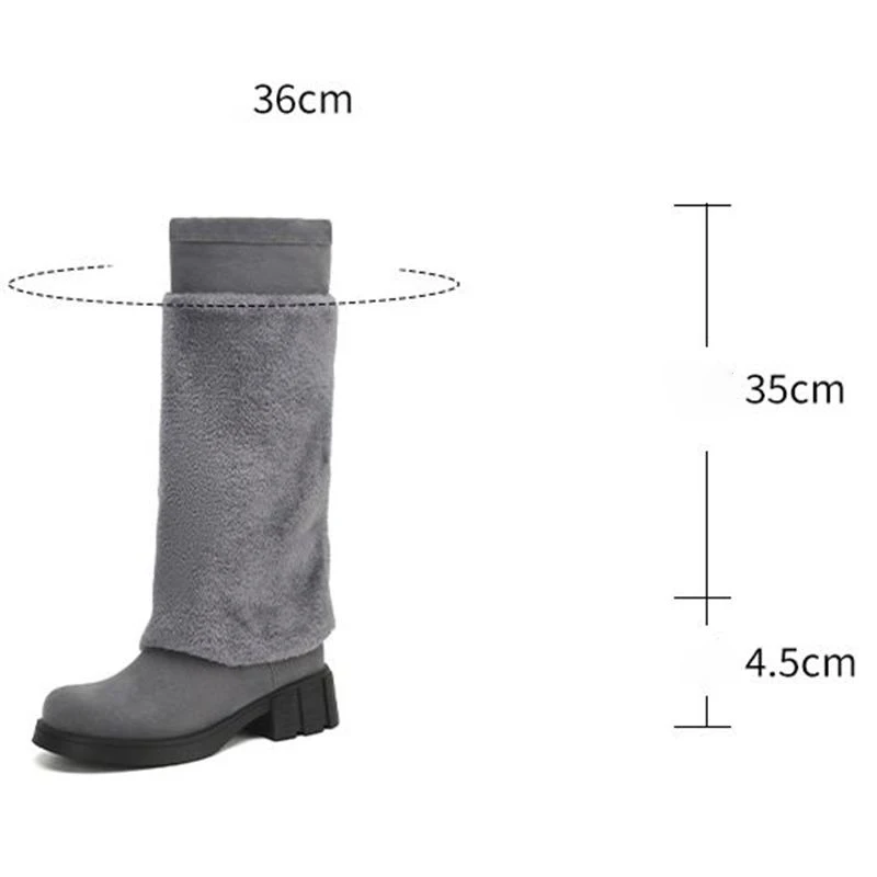 

ORCHA LISA Women's Knee High Snow Boots Round Toe 4.5cm Block Heel Slip On Mixed Color Warm Plush Big Size US12 41-43 Winter