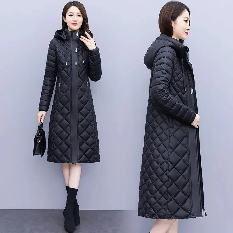 New Cotton-Padded Women Light Down Cotton Coat Long Autumn Winter Jacket Supersize Female Detachable Hooded Parker Overcoat 7XL