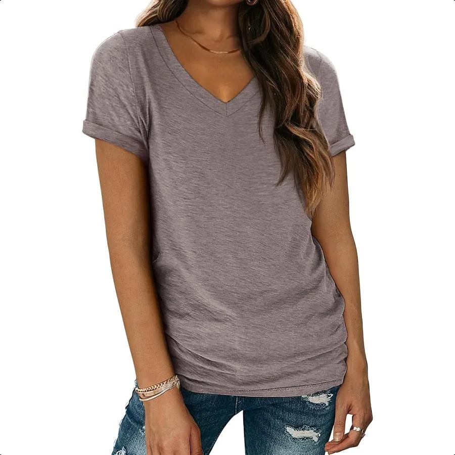 

ATHMILE T Shirts Short Sleeve V Neck Tees for Women Fashion Tops Trendy Lightweight Casual Summer Outfits Clothes 2025 Beach