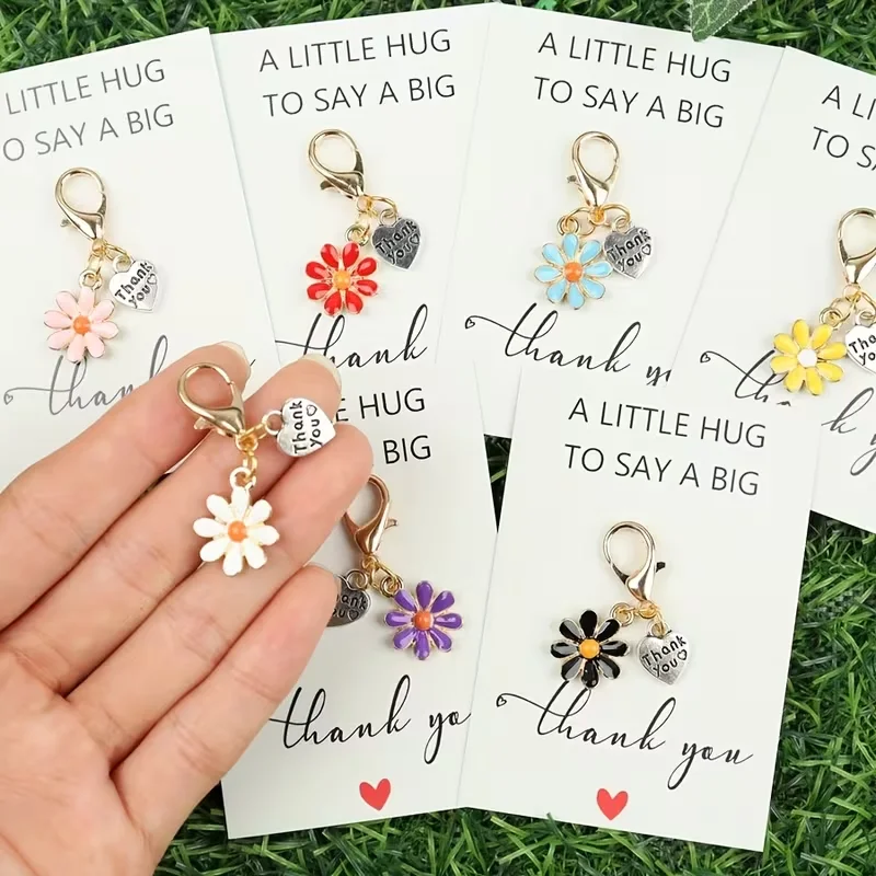 7-Piece/14-Piece Daisy Flower Keychain Set (Includes Thank You Card) — Made with Encora Synthetic Gemstones and Gratitude-Themed Design, Ideal for Daily Bag Decoration, Gratitude Gifts, Christmas and