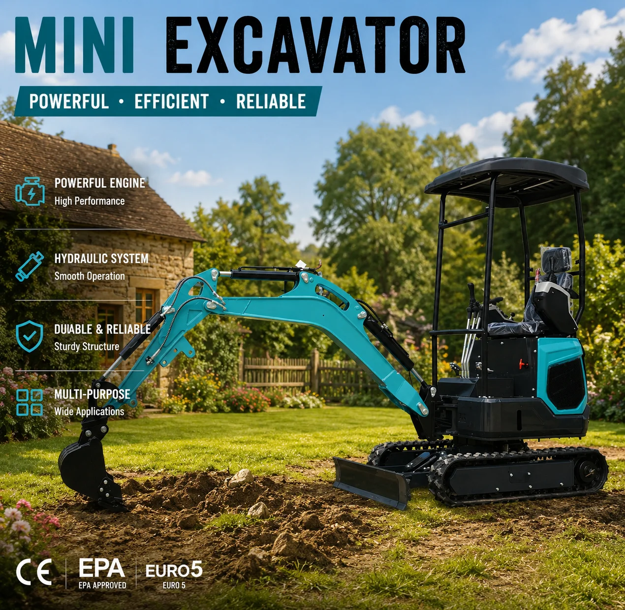 

18U Mini Crawler Excavator 1500kg Hydraulic Small Digger 18.5Kw Engine CE Certified For Garden Farm Construction
