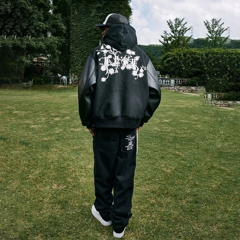 Autumn And Winter Fashion Trend Jacket Couple Coat American High Street Daisy Embroidered Baseball Jacket Coat Mens Clothing