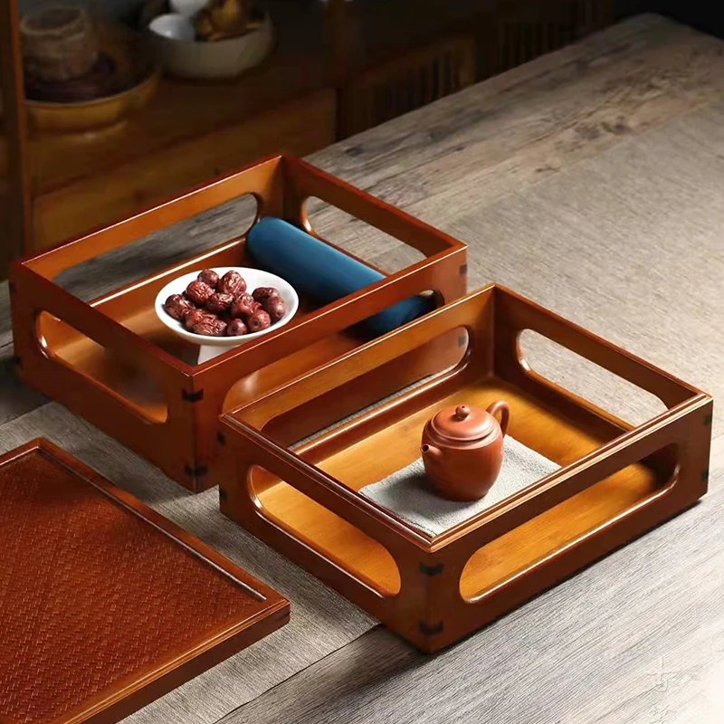

Chinese Bamboo Tea Set Storage Box, Tea Table Organizer Shelf, Retro Bamboo Portable Food Box, Tea Tray Carrier Organizer
