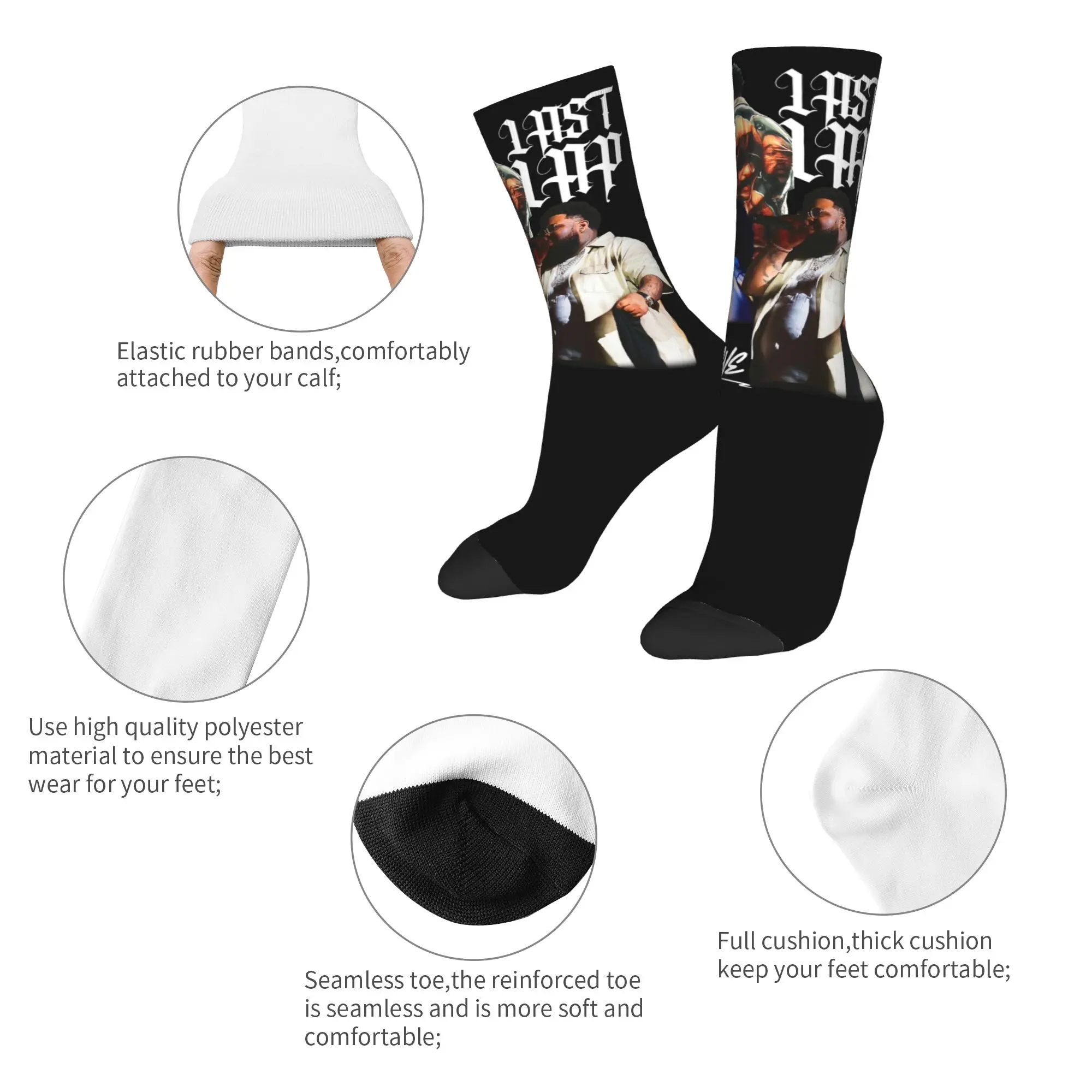 Hip-hop Rod Wave Hip Hop Rapper Last Lap  Soccer Socks  Polyester Crew Socks for Unisex Sweat Absorbing