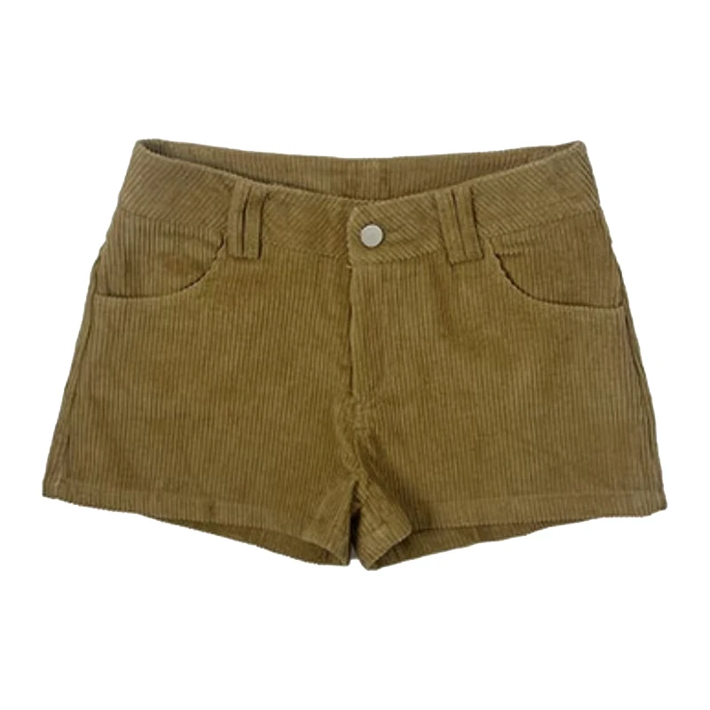 RORORIRI Corduroy Shorts Women Retro Khaki Low Waist Casual Short Pants Slim Fit Booty Shorts Party Club Mini Shorts Winter Wear