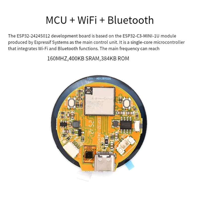 B49C ESP32-C3 Development Board Featuring 1.28" Circular LCD Touch Screen Display Integrated Wifi Bluetooth Compatibility Module