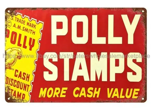 home garden wall decor AM SMITH POLLY STAMPS metal tin sign