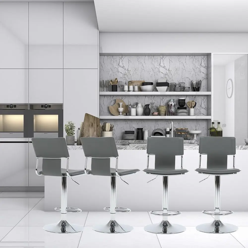 Grey Bar Height Chairs, Swivel Barstools With High Backrest, Bar Stools Set Of 2 For Kitchen Counter, Coffee Bar, Breakfast