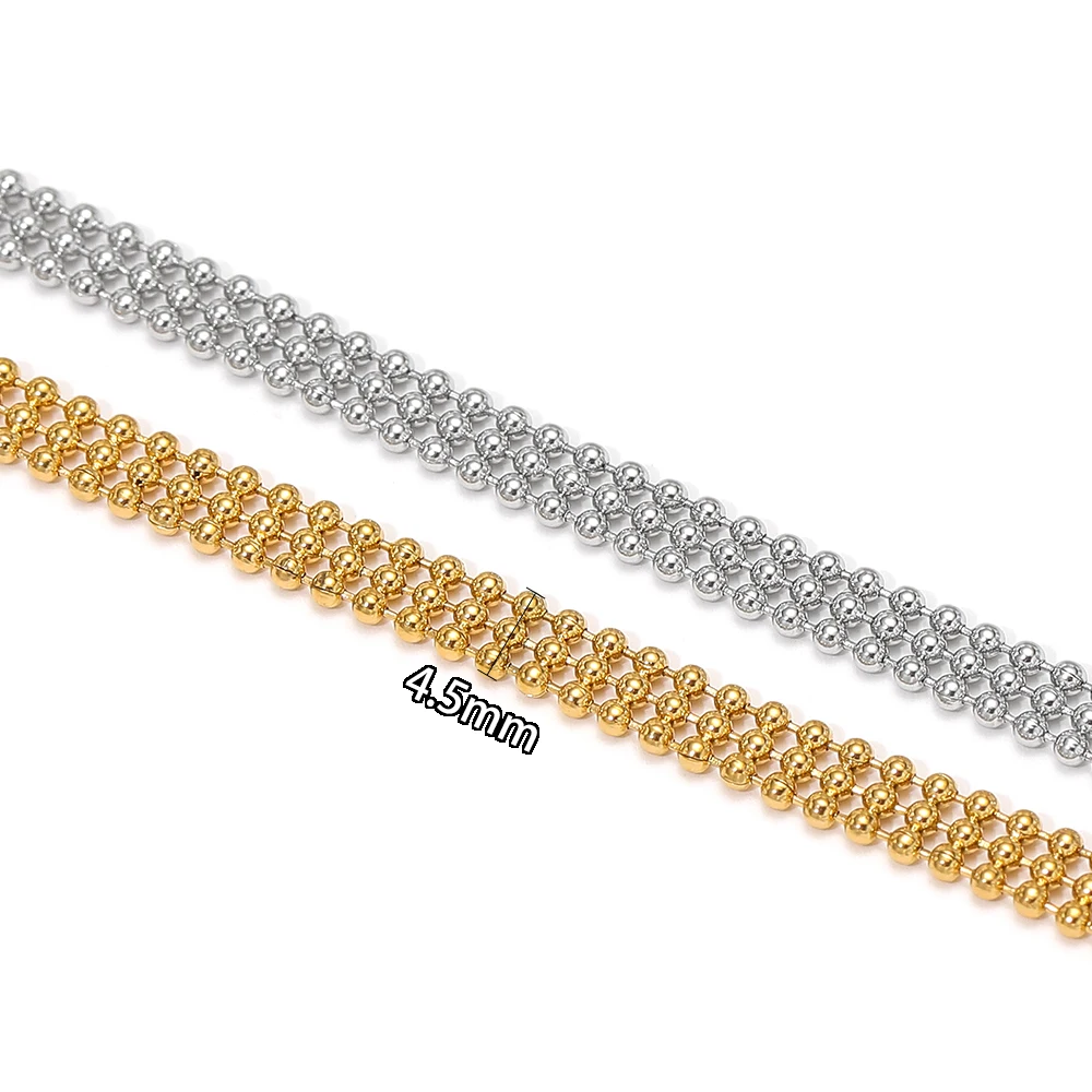 1 Meter Edelstahlkette in Goldfarbe mit dreilagigen Perlen, Perlenketten, Zubehör für Armbänder und DIY-Schmuckherstellung – Detail 3