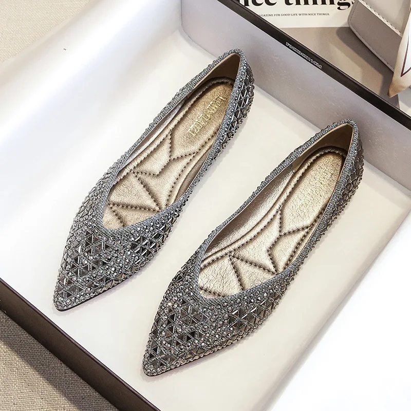 Zapatos Planos de Mujer con Brillo, Mocasines Deslizantes con Punta en Pico, Zapatos Náuticos para Primavera
