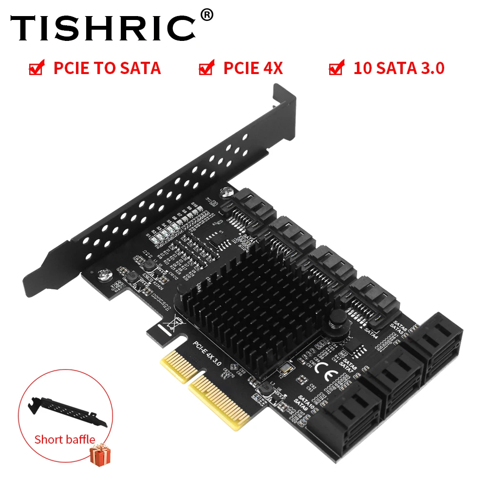 TISHRIC PCIE 4X To 10 Port Sata 3.0 6 Gbps Expansion Card Pcie Express X4 X8 X16 Graphics Interface Add On Card for HDD SSD