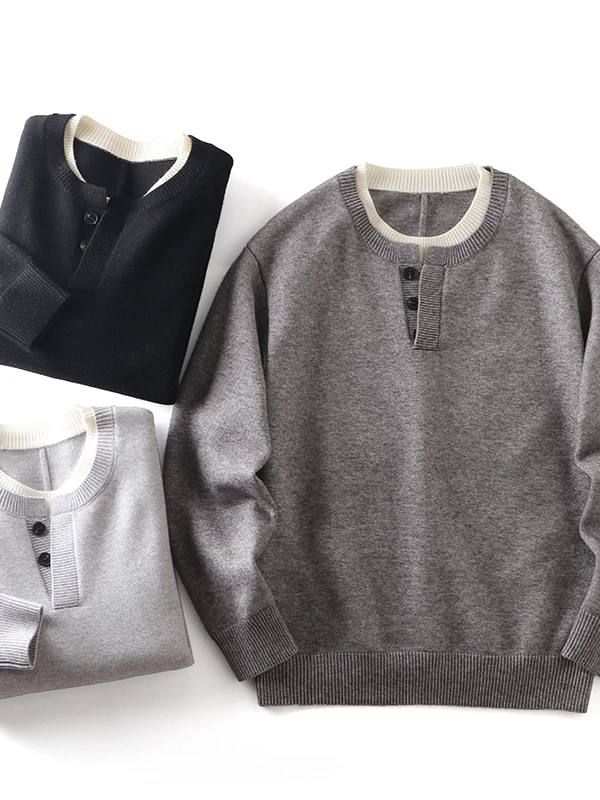 

Корейский утепленный вязаный свитер с круглым вырезом для мужчин, осенне-зимний, теплый базовый слой, дизайн с имитацией двухслойности, дышащий, повседневный...