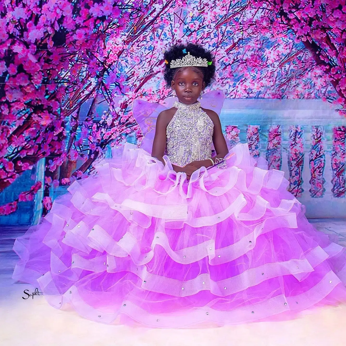 

Фиолетовые платья с цветочным узором для девочек на свадьбу, кружевные аппликации, платья без рукавов для маленьких девочек на день рождения, платья для первого причастия по индивидуальному заказу