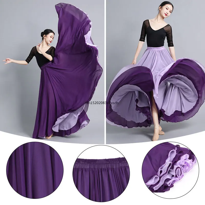 

540/630 Degree Classical Dance Skirt Women Double-Side Chiffon Big Swing Skirt Belly Dance Costume Stage Performance Maxi Skirts