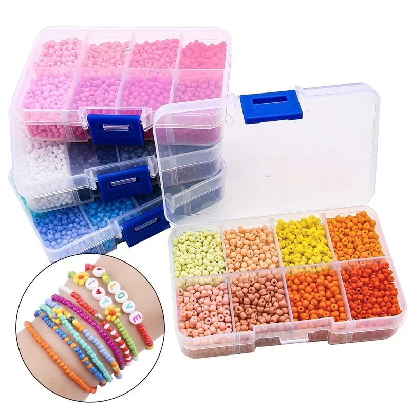 8color 3400pcs 3mm Glass Rice Beads, Suitable for Making Jewelry Bracelets and Necklaces DIY Bracelets and Earrings Accessories