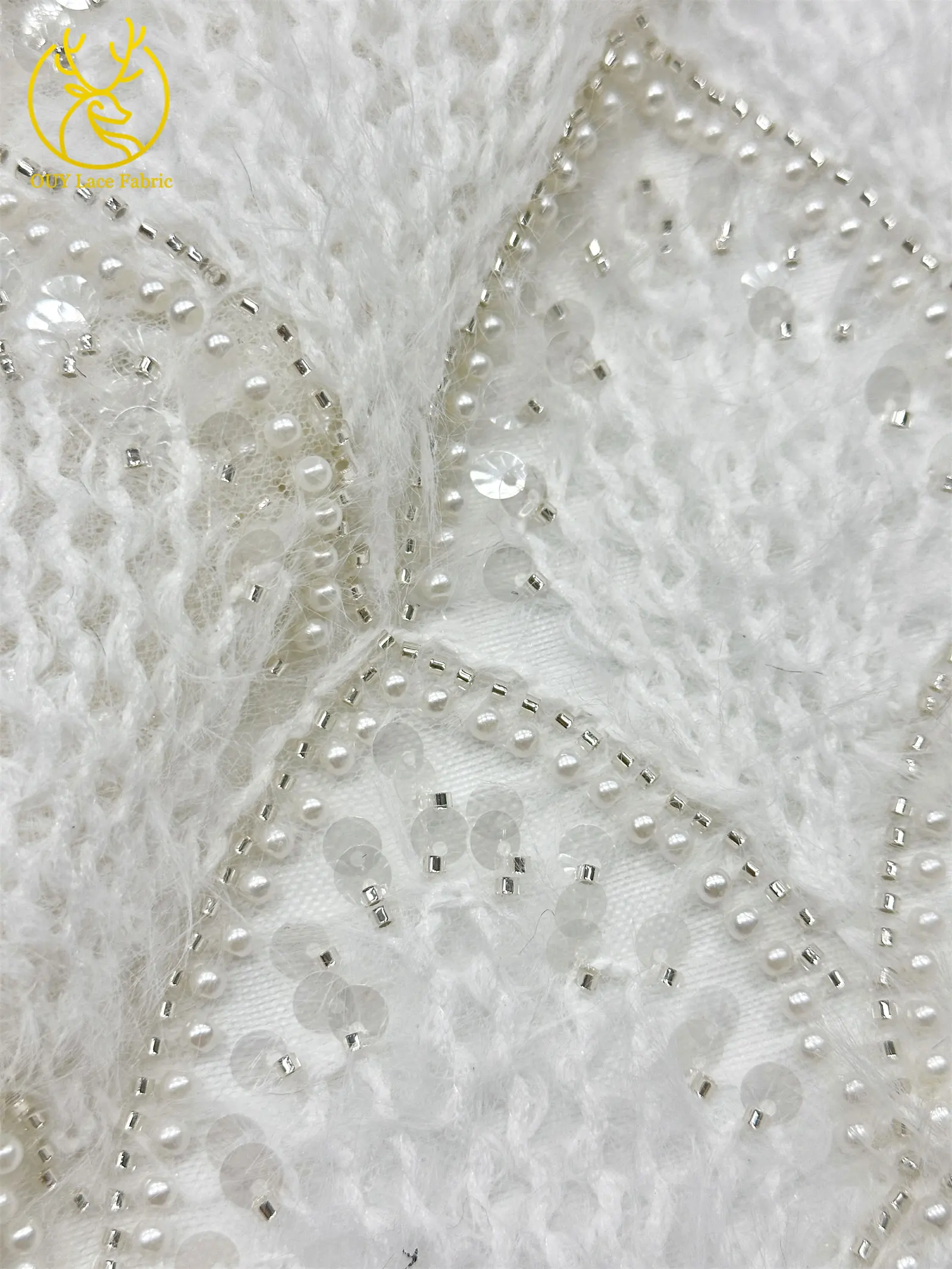Hochwertiger 3D Nigerianischer Pailletten-Tüll-Spitzenstoff, 5 Yards, afrikanischer handgefertigter Perlen-Spitzenstoff für Damen-Partykleider zum Nähen – Detail 17