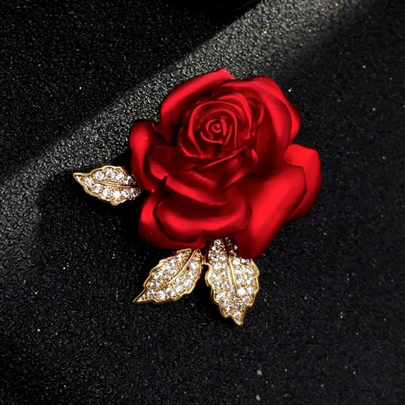 

SANGNUO Red Rose High Quality G14k Zirconia Wedding Engagement Brooches Handmade Flower Women Bridal Dress Coat Brooch Pin