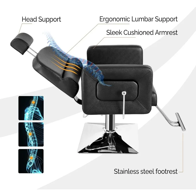 Stylist Chairs for Salon All Purpose Barber Chair for Home Barbershop Shampoo, Reclining Salon Chair for Hair Stylist, Black