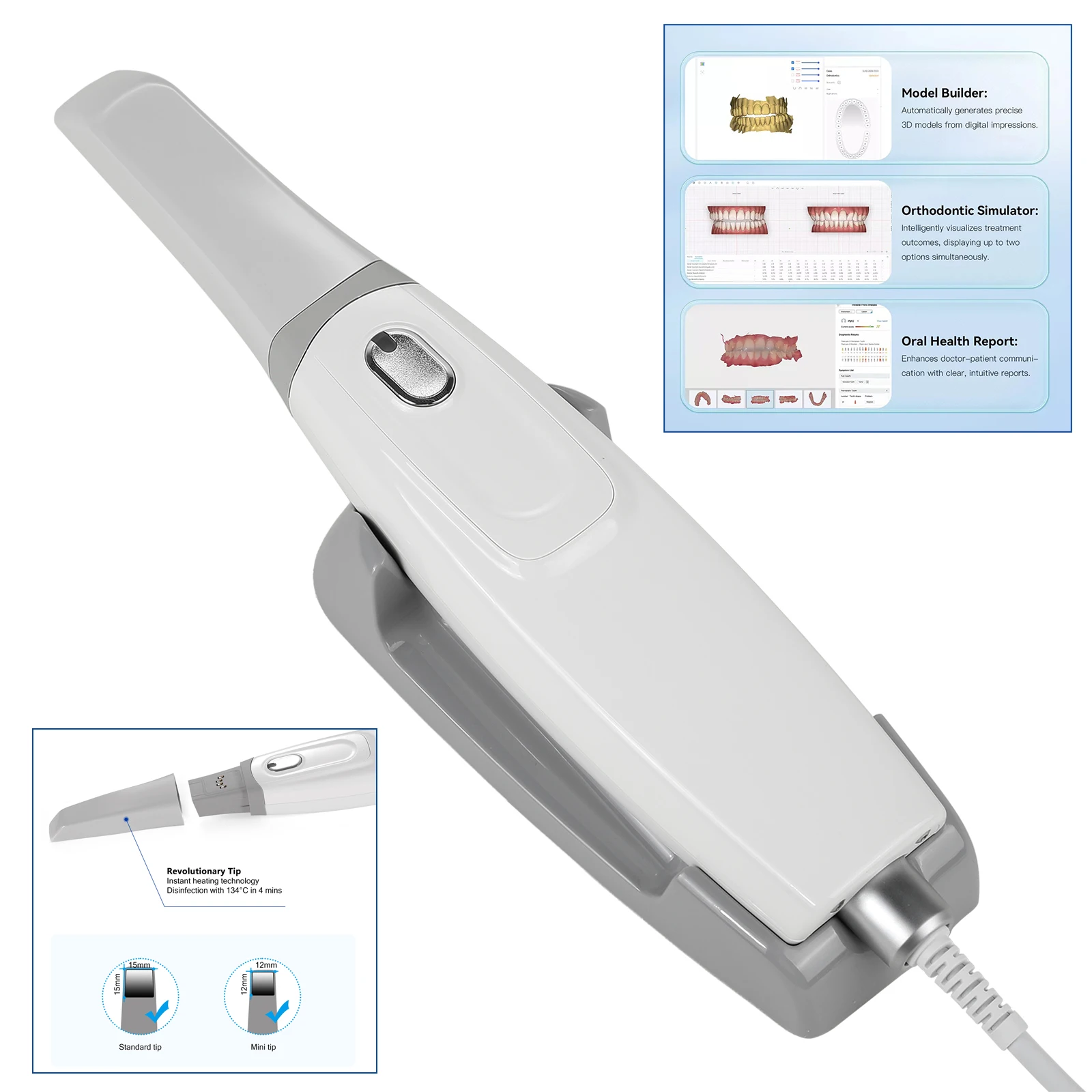 Dental Intra-oral Scanner 3D Real-time Display AI Scanning Software Fast Speed Scanner forImplant Orthodontics Rest/Scanner Tips