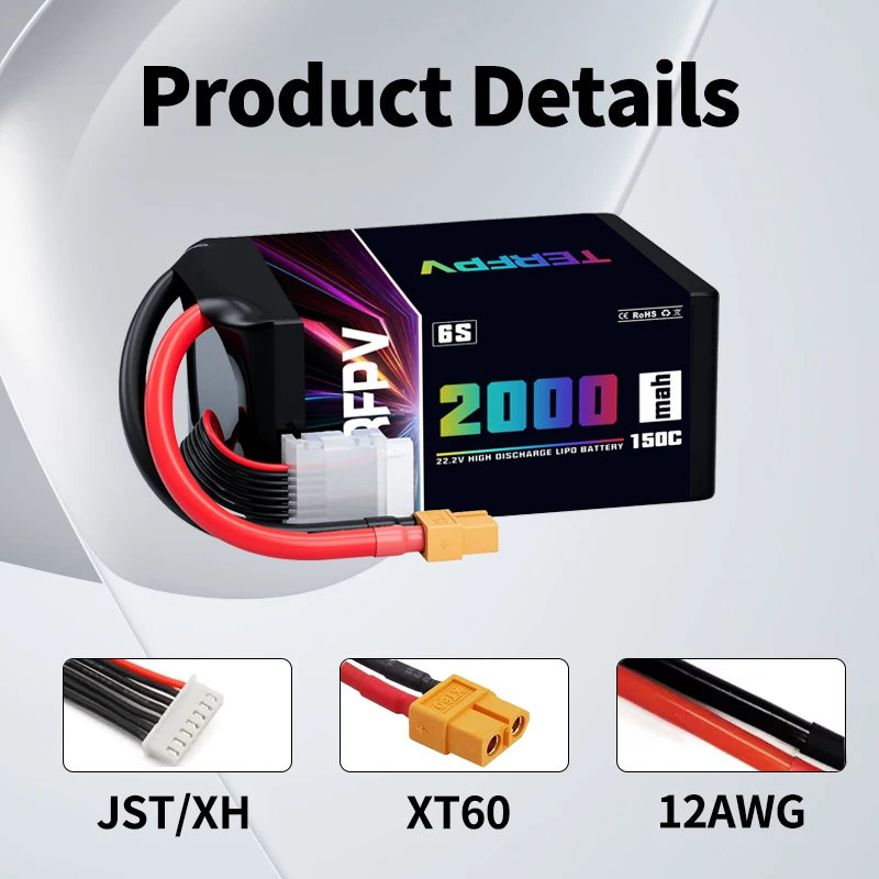 TERFPV 6S 22.2 فولت 2000 مللي أمبير 150C/300C FPV يبو بطارية مع XT60 التوصيل ل FPV الطائرة بدون طيار كوادكوبتر هليكوبتر طائرة بطارية ليبو #3