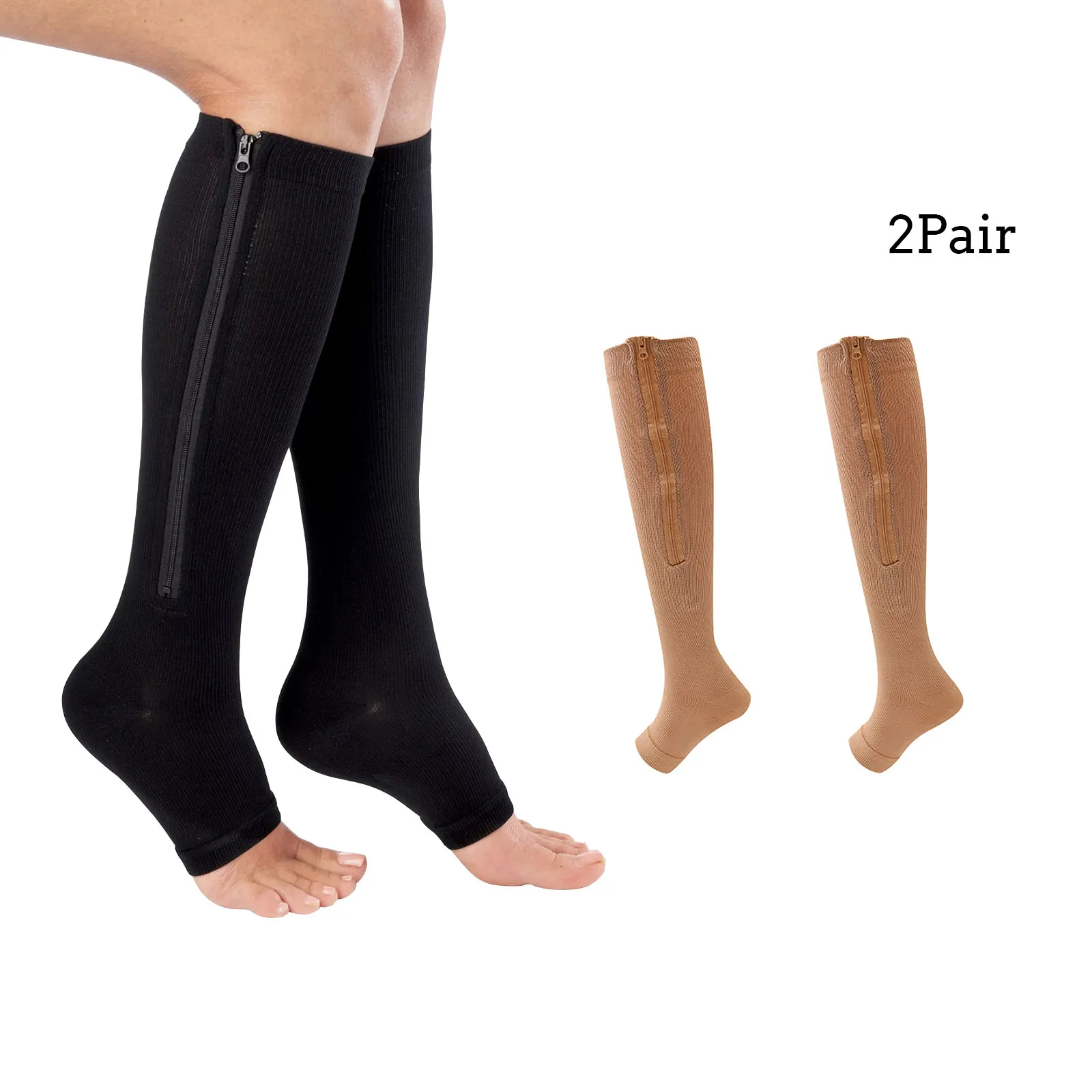 

2 pc Compression Stockings Knee High Open Toe Men Women Support Stockings Training Fitness Running Leg Warmers Sports Socks