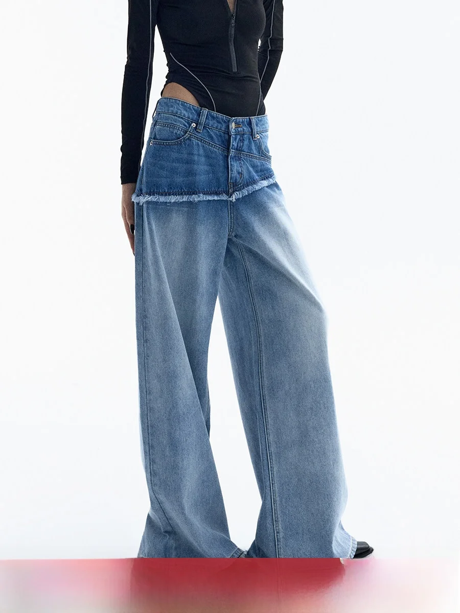 

Женские свободные джинсы Ourhour с широкими штанинами, синие, с эффектом омбре, с завышенной талией, длинные брюки, зимняя мода