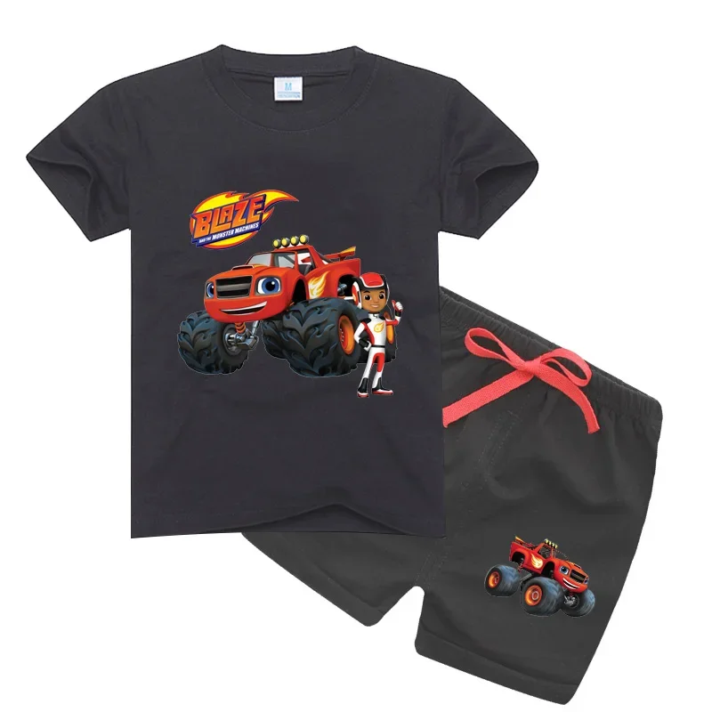 

Summer Baby Boy Clothes Set Cartoon Blazing Speed Cars Monster Machines Children Girl Short Sleeve T Shirt + Shorts 2PCS Suit