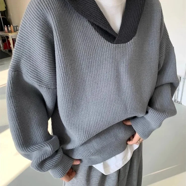 

Осенний винтажный цветной свитер с капюшоном, джет, мужской свободный дизайн с заниженными плечами, уличная трикотажная одежда из полиэфирного волокна