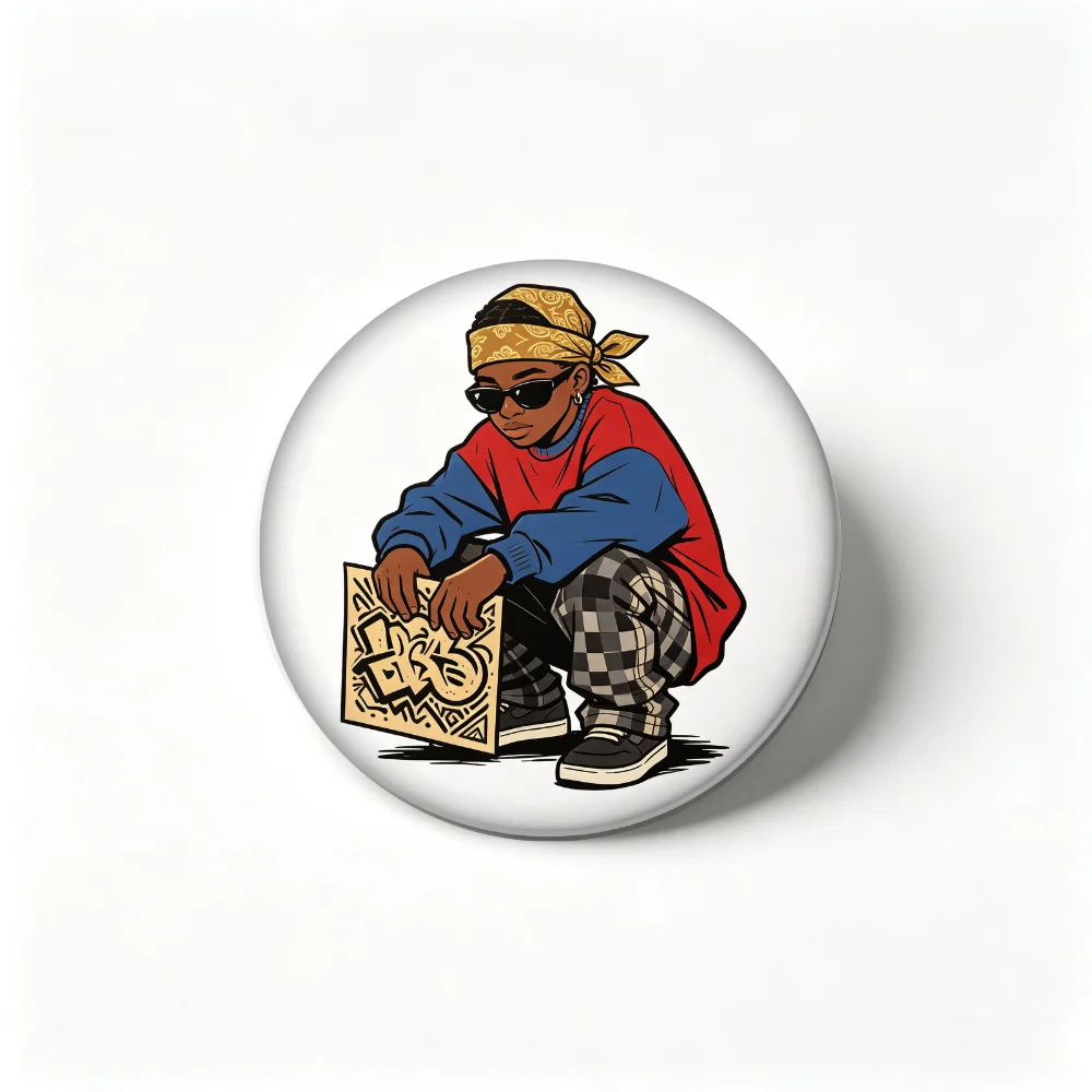 `Hip Hop Tinplate Badge32/44/ 58mm Round Brooch Pin, Bandana Boy Graffiti Art Lapel Pin, Street Style Collectible Decor Gift`