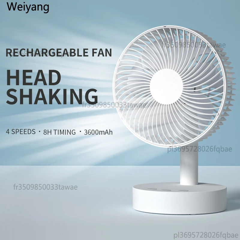 Ventilador de Escritorio USB de 3600 mAh, 4 Velocidades Ajustables, Ventilador de Escritorio Oscilante, Silencioso, con Viento Fuerte, Ventilador de Refrigeración
