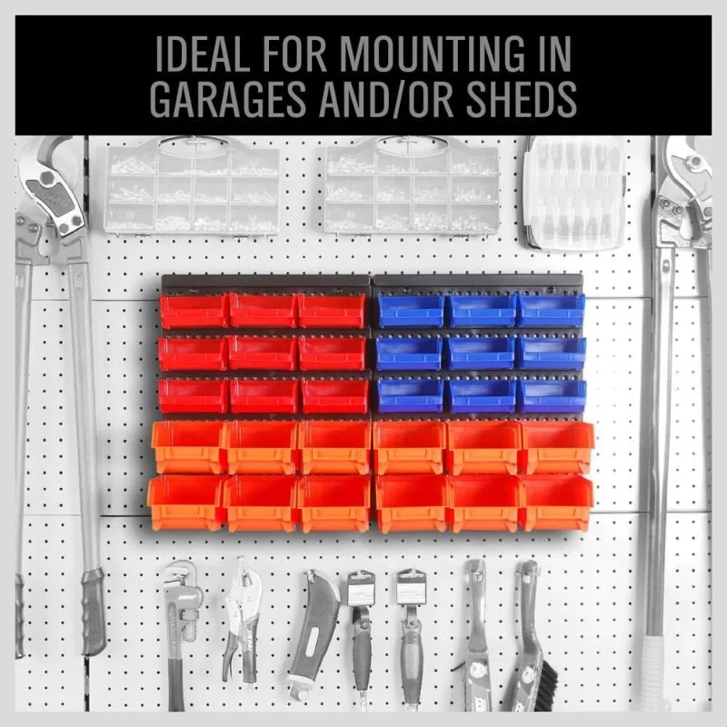 Wall Mounted Storage Bins Parts Rack 30PC Organizer Garage Plastic Shop Tool for Men's Gift