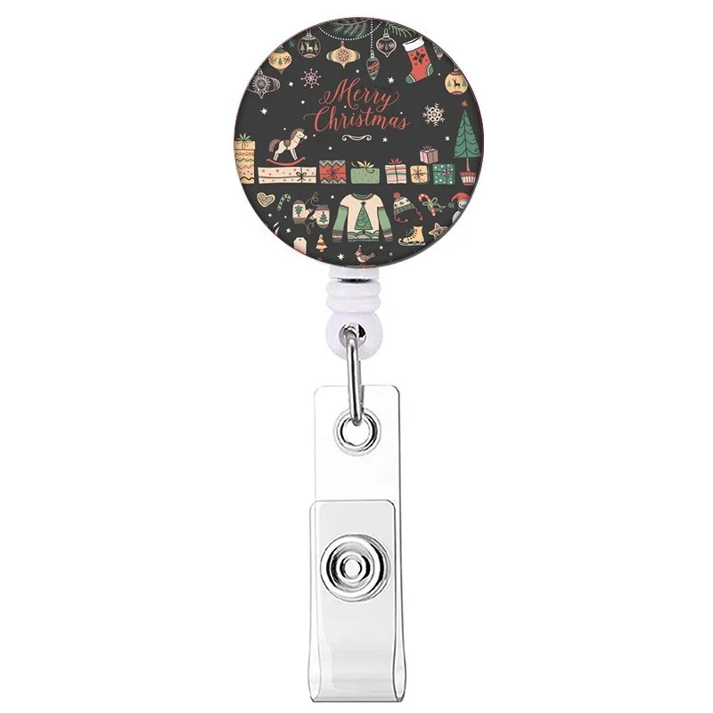 1pc Christmas Santa Claus Badge Reel Retractable for Nurse Staff Work Card Clip ID Tag Pass Card Chest Pocket Clip Badge Reels