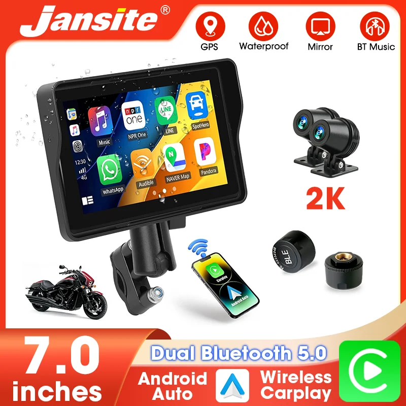 

Jansite 5/7'' Portable 2K Motorcycle DVR Navigation GPS Wireless CarPlay Android Auto Motorcycle Display Screen IP67 Waterproof