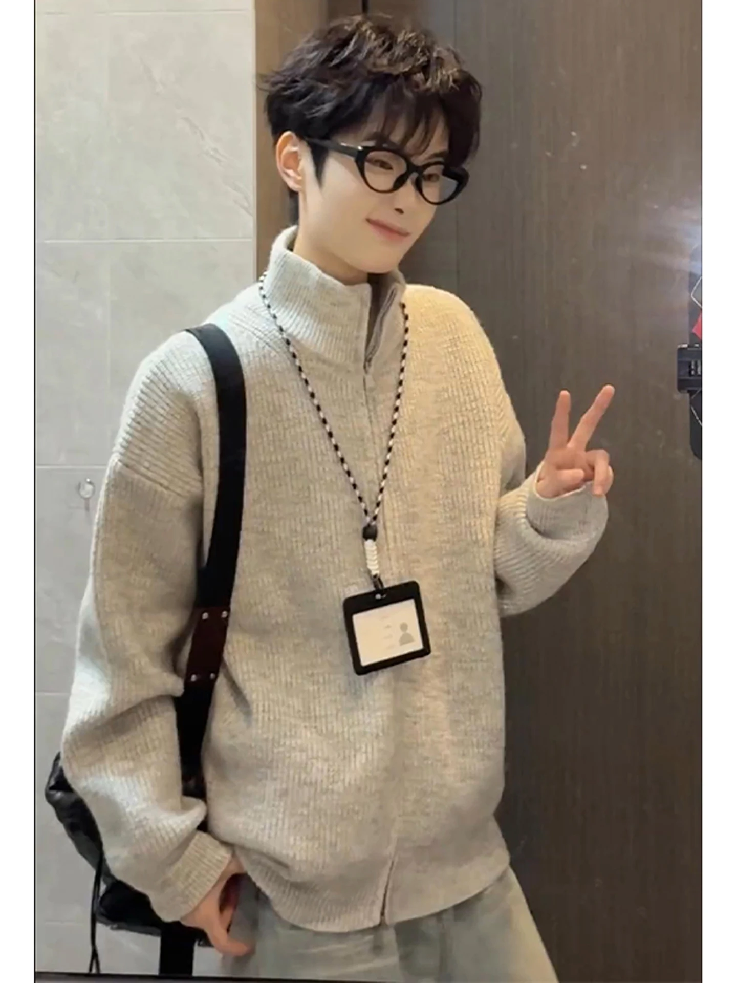 

Мужской вязаный кардиган с воротником на молнии, осенне-зимний свитер-жакет, модная верхняя одежда американского бренда для подростков