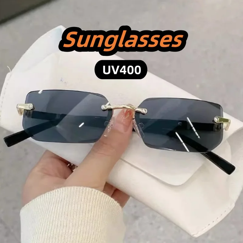 

Trendy Personalized Metal Frameless Rectangle Sunglasses UV400 Protection Unisex Travel Street Photography Shades Glasses