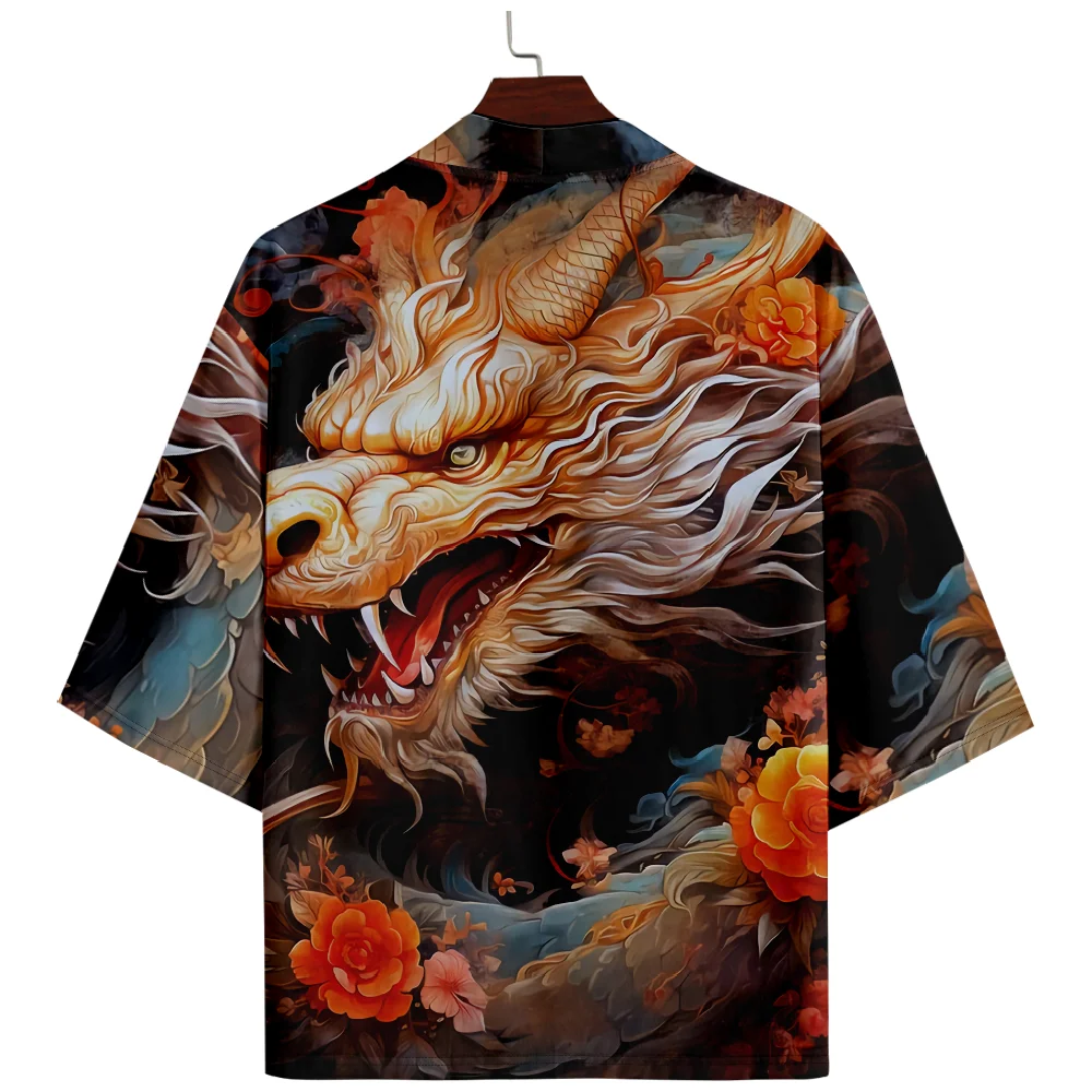 Plus Size 5XL Chinese Dragon Fashion Beach Japanese Kimono Robe Cardigan Men Shirts Yukata Haori Women's Clothing