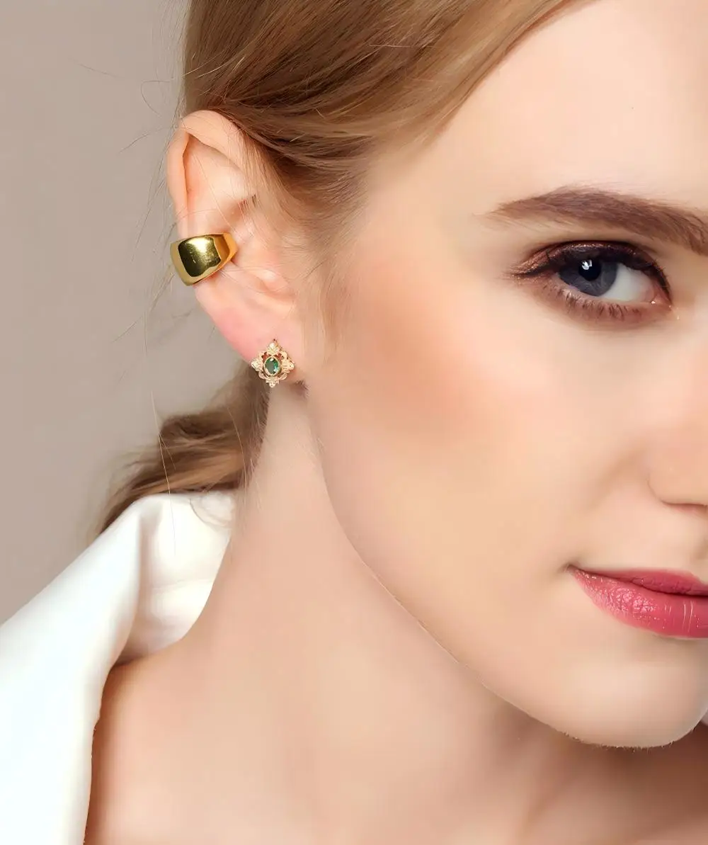 Fashion 18K Gold PVD Plating Stainless Steel C-type Glossy Ear Clip Waterproof Metal Unique  Charm Women Gifts