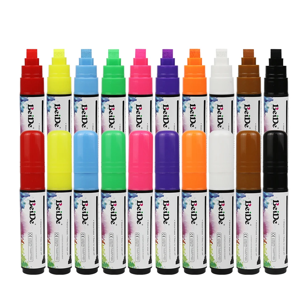 8 Colors Erasable Liquid Chalk Marker 10mm Reversible Rectangular Tip Highlighter Fluorescent Neon Pen