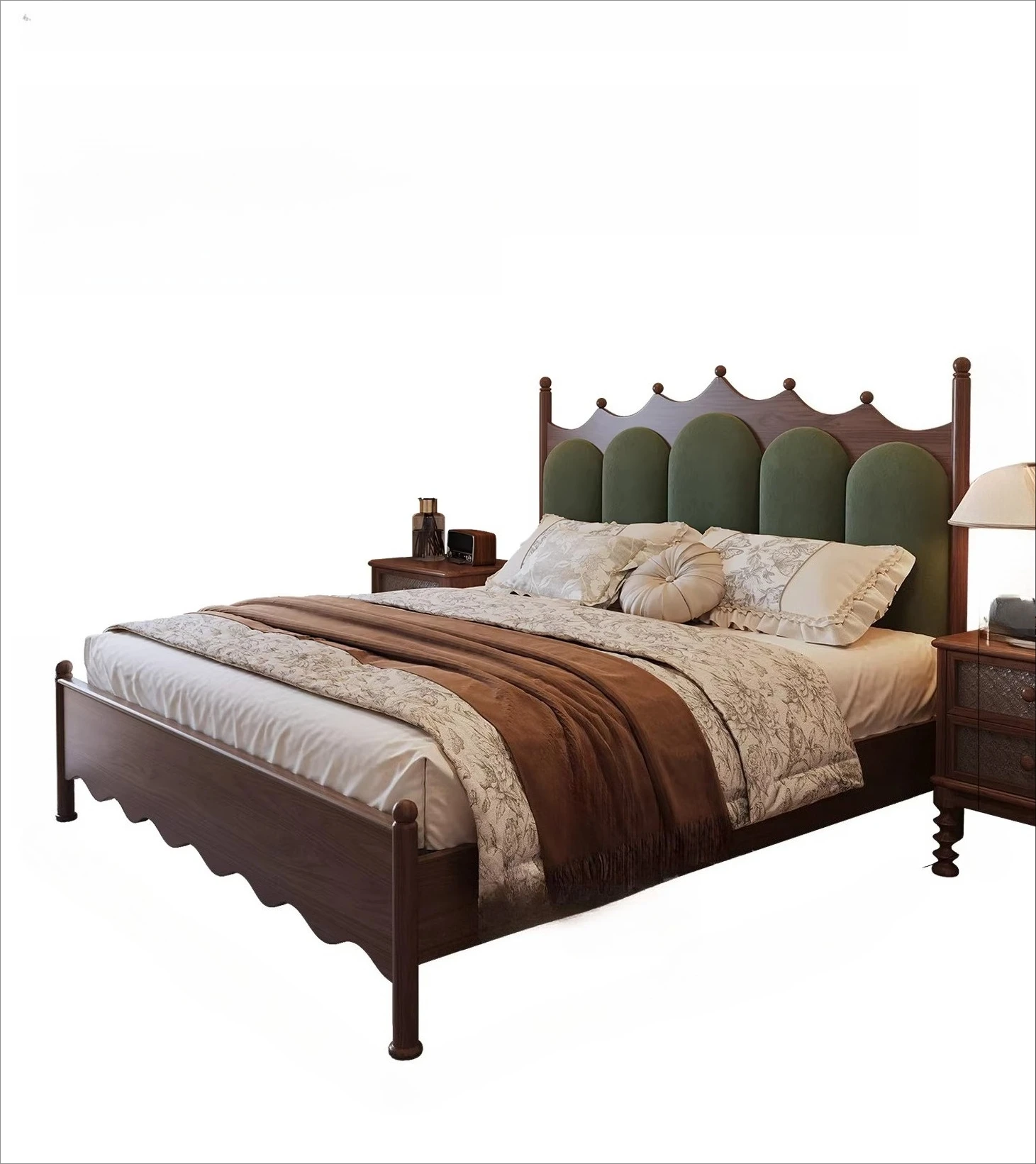 Walnut 1.8 double bed frame, master bedroom with drawer storage space, storage air pressure box soft bag bed