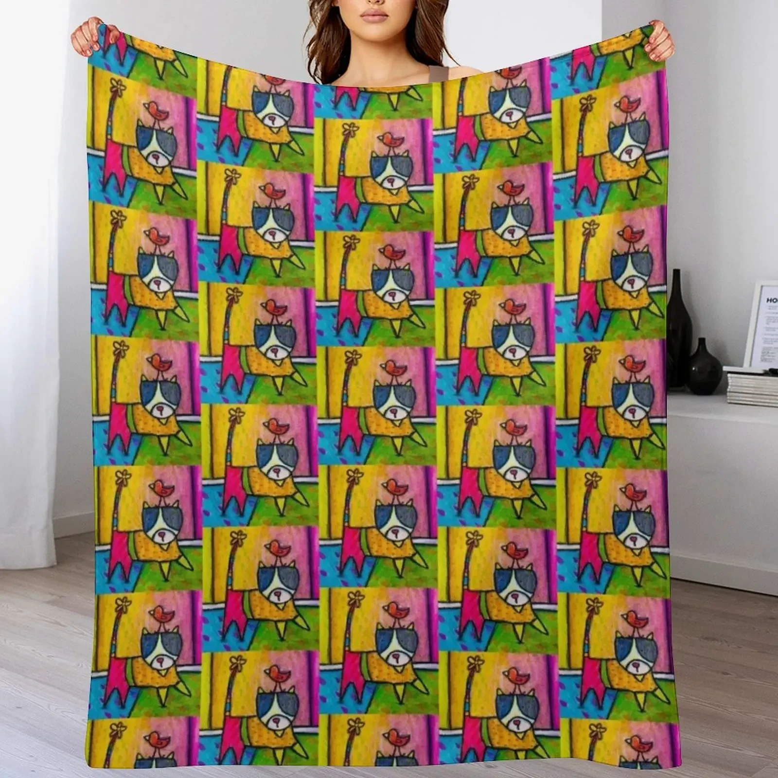 

CAT & BIRD FRIENDSHIP Throw Blanket Giant Sofa Softest Blankets